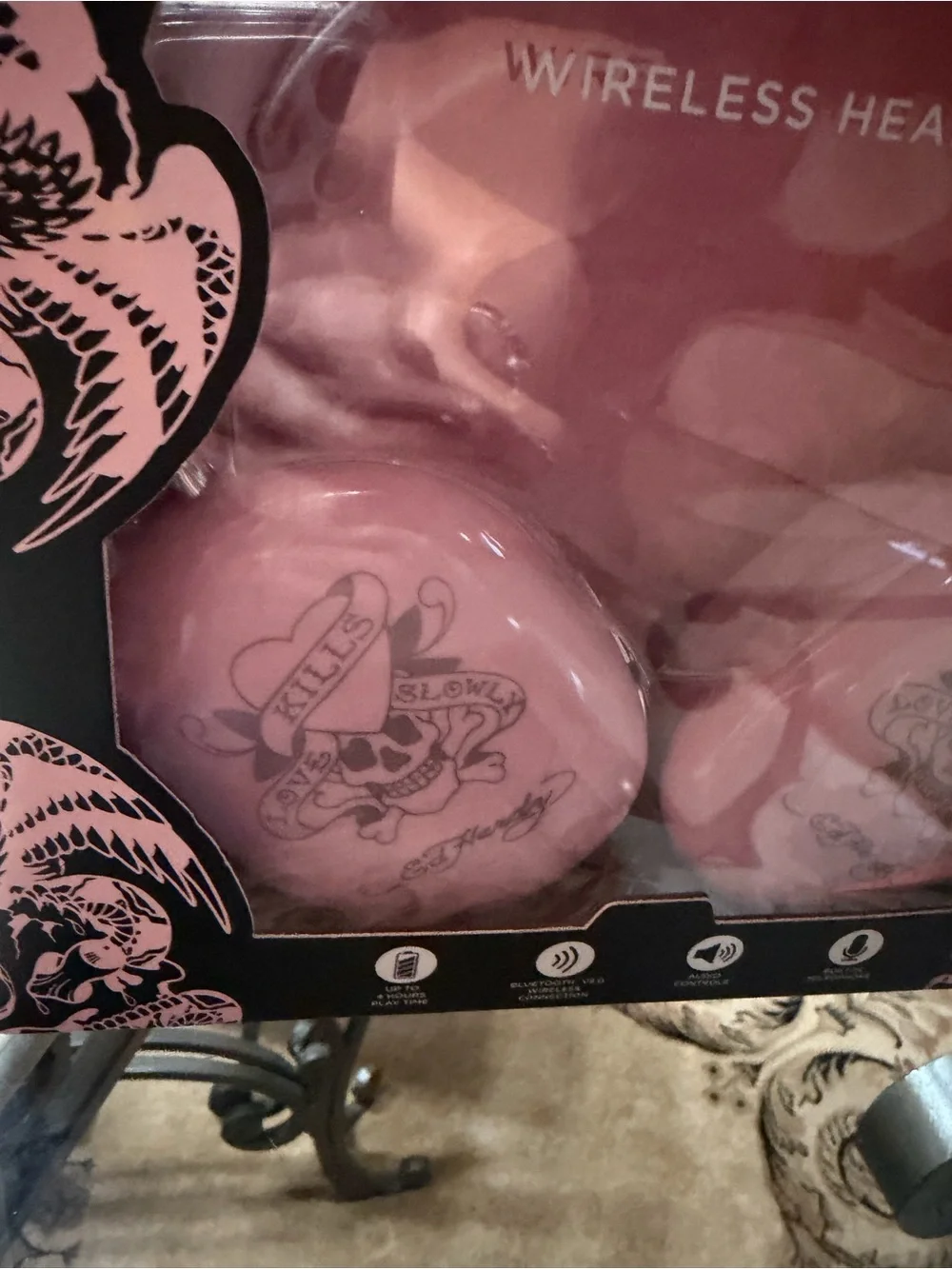 ED HARDY Pink Wireless Headphones